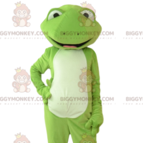 Very Stylish and Very Smiling Green Frog BIGGYMONKEY™ Mascot