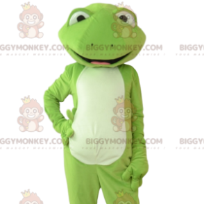 Meget stilfuldt og meget smilende grøn frø BIGGYMONKEY™ maskot