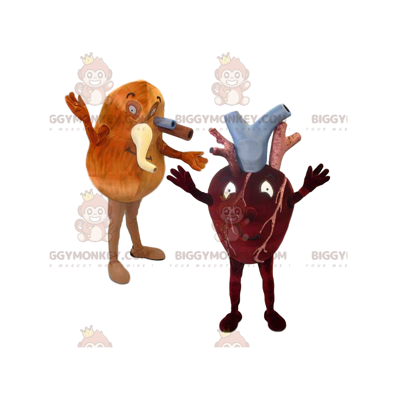 BIGGYMONKEY™-mascottekostuum voor hart en longen en hun