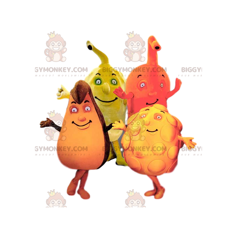 O quarteto de mascote do BIGGYMONKEY™ de frutas coloridas e