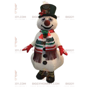 BIGGYMONKEY™ Mascottekostuum Vrolijke sneeuwpop met groene hoed