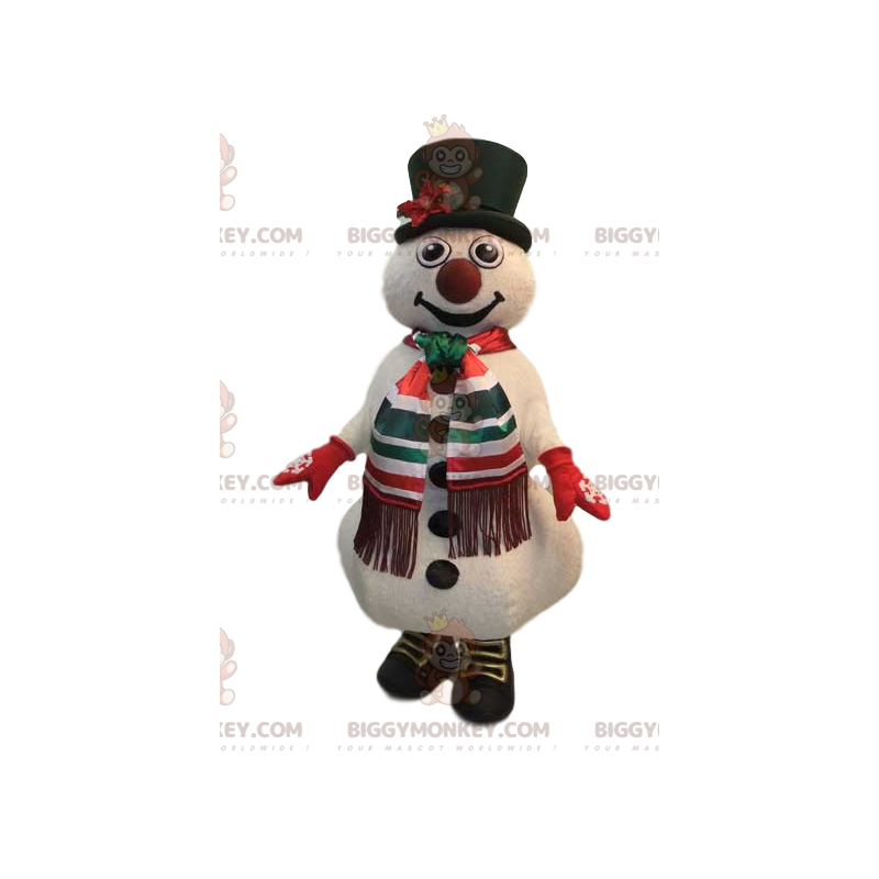 BIGGYMONKEY™ Mascot Costume Cheerful Snowman With Green Hat –