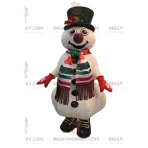 BIGGYMONKEY™ maskottiasu Iloinen lumiukko vihreällä hatulla -