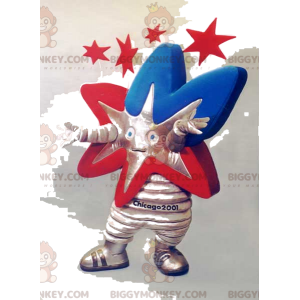 BIGGYMONKEY™-mascottekostuum rood, blauw en zilver -