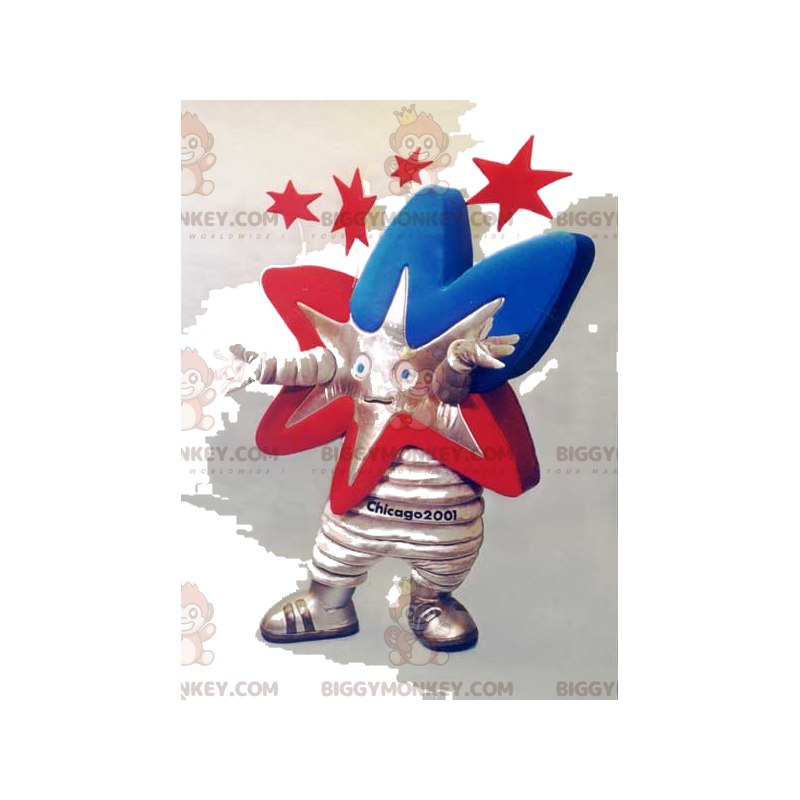 Kostým maskota BIGGYMONKEY™ s červenou, modrou a stříbrnou