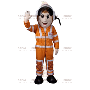 BIGGYMONKEY™ astronaut mascot costume with orange outfit and