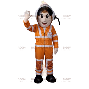 BIGGYMONKEY™ astronaut mascotte kostuum met oranje outfit en