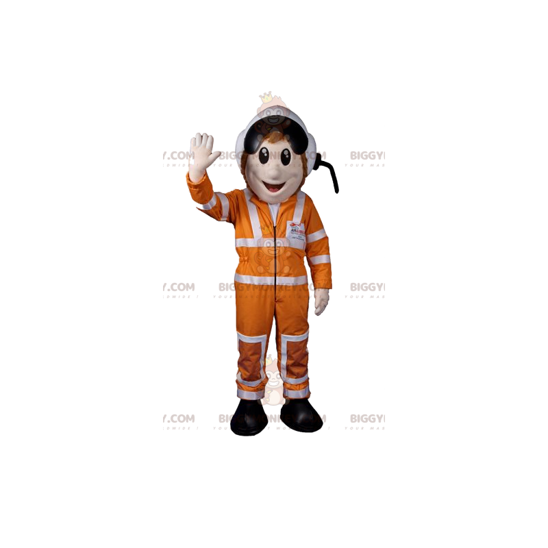 BIGGYMONKEY™ Astronauten-Maskottchenkostüm mit orangefarbenem