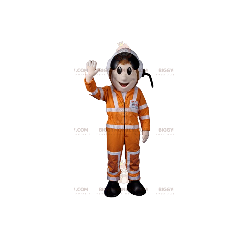 BIGGYMONKEY™ astronautmaskotdräkt med orange outfit och vit