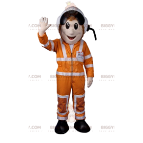 BIGGYMONKEY™ astronaut mascot costume with orange outfit and