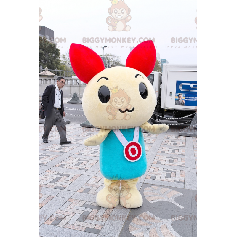 BIGGYMONKEY™ Mascot Costume White and Red Rabbit in Blue Dress