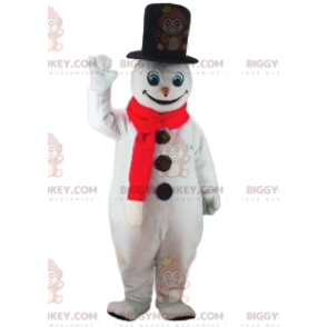 Kostým maskota sněhuláka BIGGYMONKEY™ s velkým černým kloboukem
