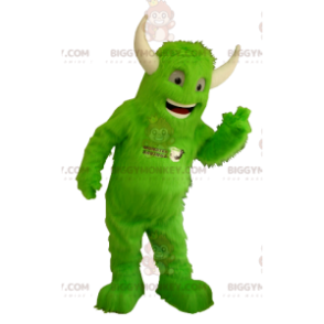 BIGGYMONKEY™ mascottekostuum All Furry Green Monster met hoorns