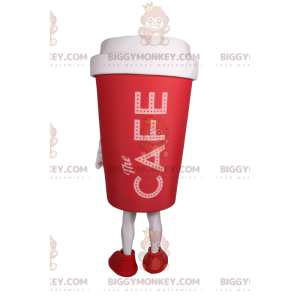 Traje de mascote de xícara de café vermelho para viagem