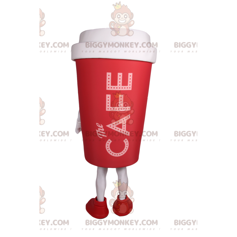 Traje de mascote de xícara de café vermelho para viagem