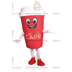 Traje de mascote de xícara de café vermelho para viagem