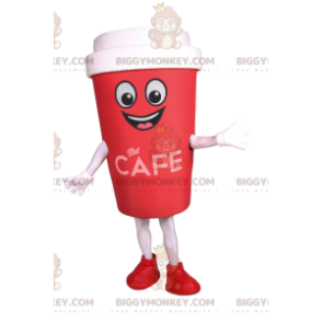 Costume da mascotte BIGGYMONKEY™ con tazza di caffè rossa da