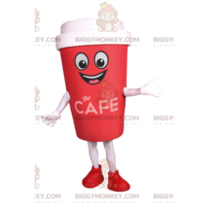 Traje de mascote de xícara de café vermelho para viagem