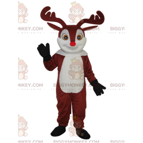 Traje de mascote BIGGYMONKEY™ de nariz vermelho de rena fofa –