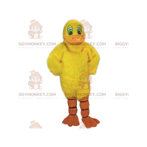 Traje de mascote BIGGYMONKEY™ de pato amarelo sorridente fofo –
