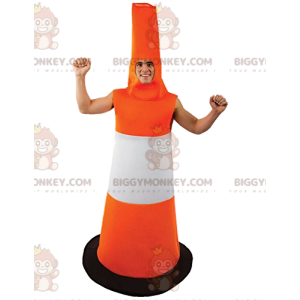 Traje de mascote BIGGYMONKEY™ de cone de trânsito laranja e
