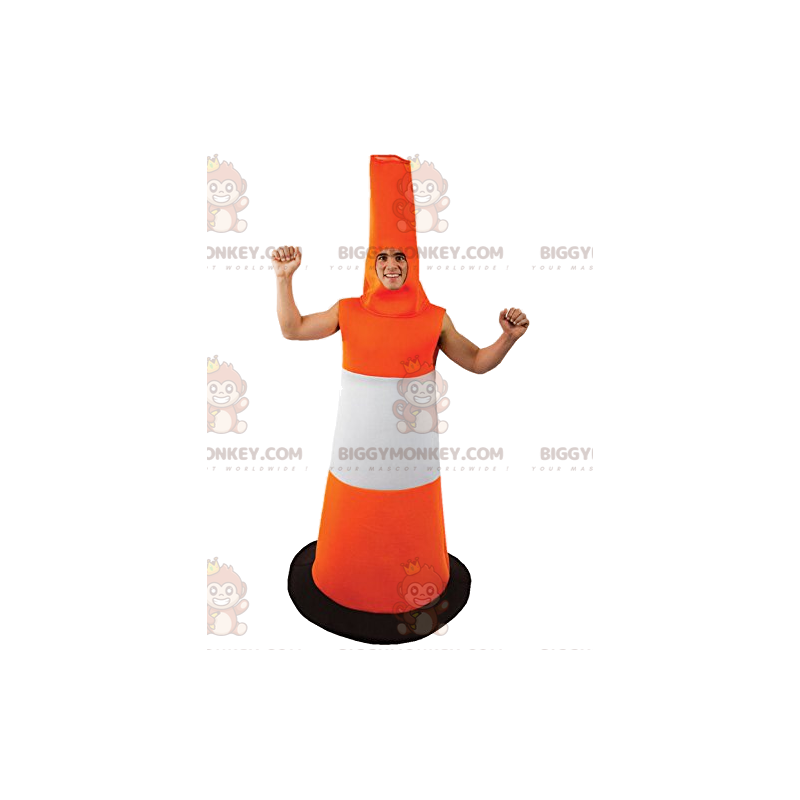 Oranssi ja valkoinen Traffic Cone BIGGYMONKEY™ maskottiasu -