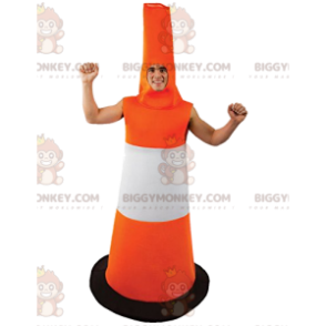 Orange-weißer Leitkegel BIGGYMONKEY™ Maskottchen-Kostüm -
