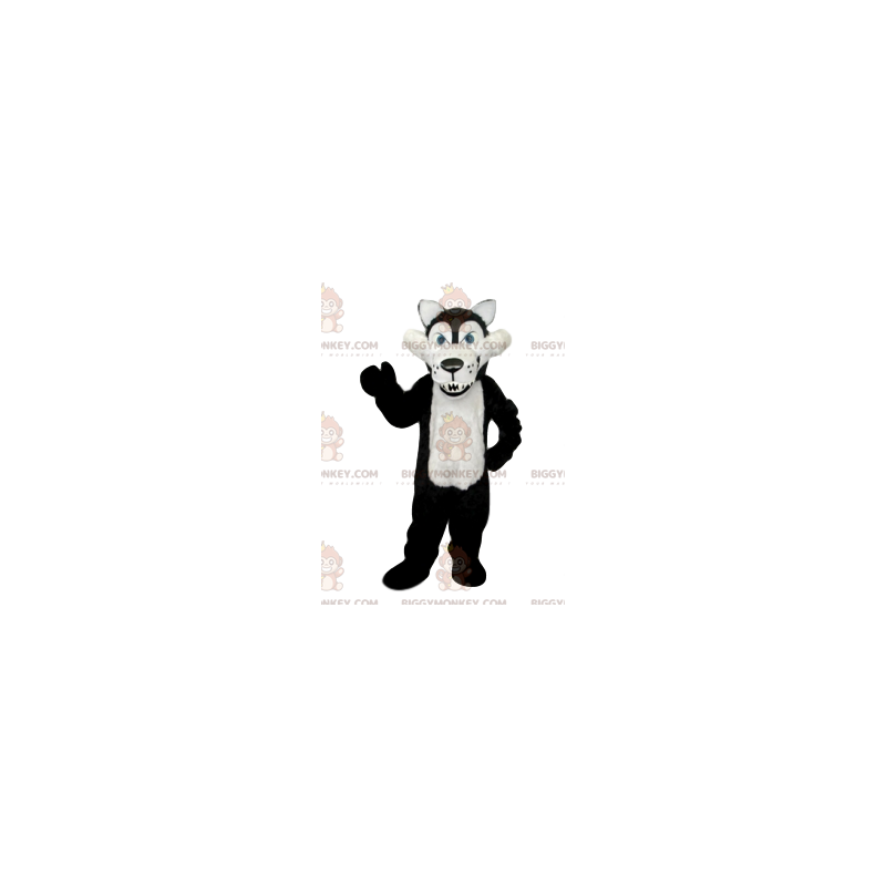 BIGGYMONKEY™ Maskottchenkostüm Grauer Wolf in Schwarz und Weiß
