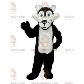 Costume de mascotte BIGGYMONKEY™ de loup cruel noir et blanc