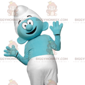 Blue Smurf BIGGYMONKEY™ maskottiasu valkoisella pipolla -