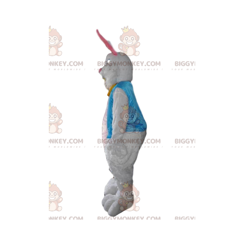 BIGGYMONKEY™ Mascot Costume White Silky Rabbit With Sky Blue