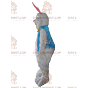 BIGGYMONKEY™ Mascot Costume White Silky Rabbit With Sky Blue