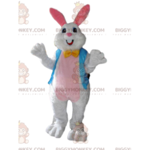 BIGGYMONKEY™ Mascot Costume White Silky Rabbit With Sky Blue