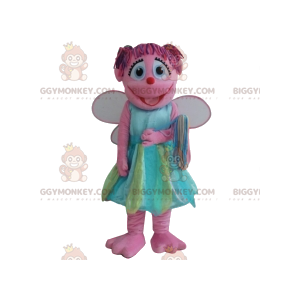 Traje de mascote BIGGYMONKEY™ de fada rosa com seu lindo