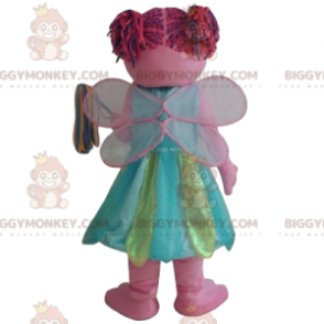 BIGGYMONKEY™ mascot costume of pink fairy with her pretty blue