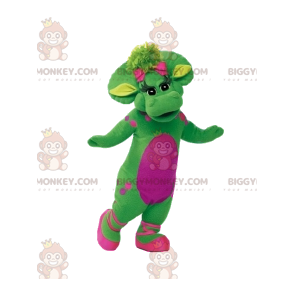 BIGGYMONKEY™ Mascot Costume Green Female Dinosaur with Pink