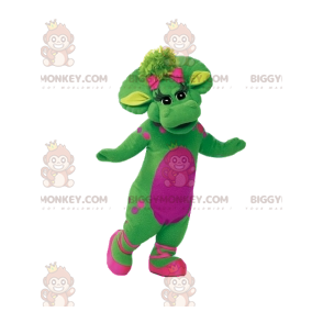 Kostým maskota BIGGYMONKEY™ Zelená dinosaurus s růžovými