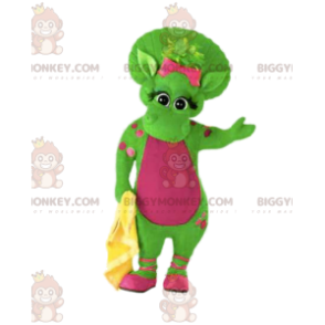 BIGGYMONKEY™ Mascot Costume Green Female Dinosaur with Pink