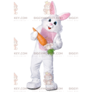 Traje de mascote BIGGYMONKEY™ de alegre coelho branco