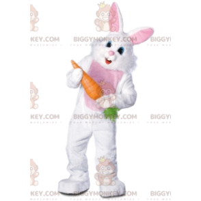 Costume de mascotte BIGGYMONKEY™ de lapin blanc joyeux portant
