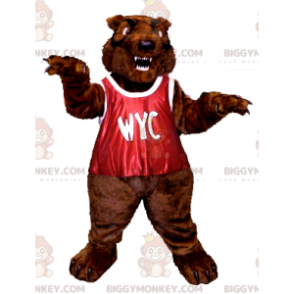 BIGGYMONKEY™ Mascot Costume of Roaring Brown Bear with Red Bib