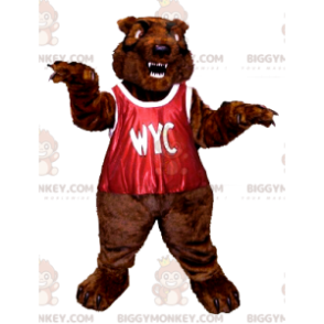BIGGYMONKEY™ Mascottekostuum van brullende bruine beer met rood