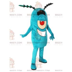 Turkos Cyclops Monster Mascot Costume BIGGYMONKEY™ med antenner