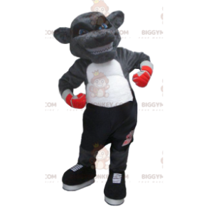 Costume de mascotte BIGGYMONKEY™ d'ours gris de yenne en tenue