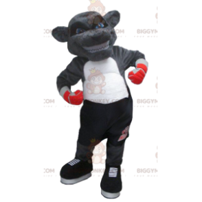 Yenne Grey Bear BIGGYMONKEY™ Maskottchenkostüm im Boxer-Outfit
