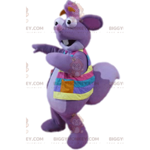 Kostým fialové veverky BIGGYMONKEY™ maskota s vícebarevnou