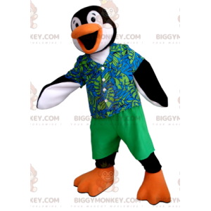 Traje de mascote de pinguim preto branco laranja BIGGYMONKEY™