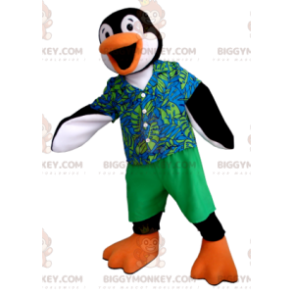 Traje de mascote de pinguim preto branco laranja BIGGYMONKEY™