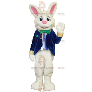 BIGGYMONKEY™ maskotkostume Munter hvid kanin i blåt og hvidt