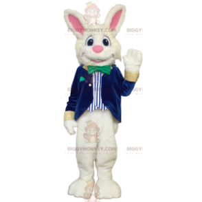 BIGGYMONKEY™ Mascottekostuum vrolijk wit konijn in blauw en wit